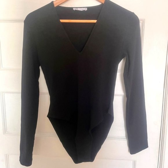 Zara V-Neck Black Bodysuit, M - Picture 1 of 2